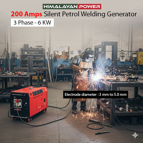200 Amps Silent Petrol Welding Generator - 3 Phase  - 6 KW, Model Silent GE-3P-W8000RS, Recoil & Self Start